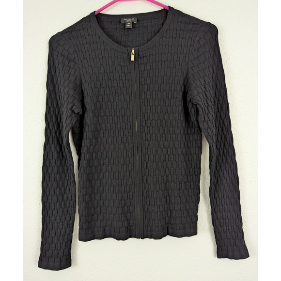 Ann Taylor Factory sz XSP Cardigan Zip Sweater black long sleeves stretchy 2127 - Picture 1 of 6
